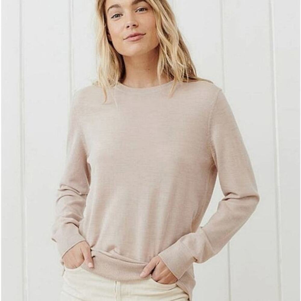 Jenni Kayne sweater Medium crew neck Merino wool heathered light blush pink